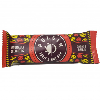Pulsin Fruit & Cacao & Raisin Riegel 35g Frontal